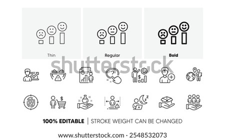 Customer satisfaction, Business report and Add person line icons. Pack of Outsource work, Social distance, Hold box icon. Employees wealth, Fingerprint, Chemistry lab pictogram. Buyer. Vector