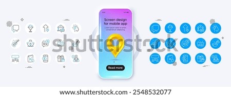 Phone mockup with 3d map pin icon. Phone payment, Petrol canister and Bid offer line icons. Pack of Brainstorming, Energy growing, Meeting icon. Vector