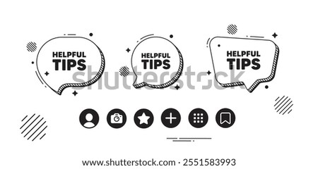 Helpful tips tag. Speech bubble offer icons. Education faq sign. Help assistance symbol. Helpful tips chat text box. Social media icons. Speech bubble text balloon. Vector