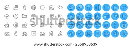 Oil barrel, Messenger and Recovery laptop line icons pack. Information bell, Group people, House security web icon. Takeaway, Copyright protection, Touchscreen gesture pictogram. Vector