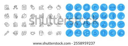 Throw hats, Ambulance transport and Love ticket line icons pack. Juice, Plane, Fingerprint lock web icon. Fork, Employee result, Divorce lawyer pictogram. Timer, Ask question, Innovation. Vector