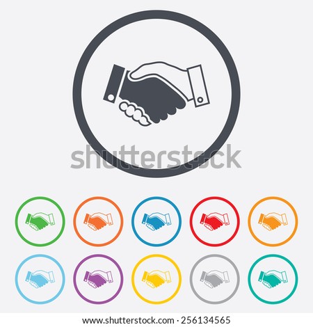 Handshake sign icon. Successful business symbol. Round circle buttons with frame. Vector