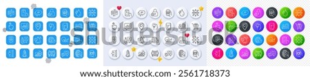 Text message, Sign out and Lock line icons. Square, Gradient, Pin 3d buttons. AI, QA and map pin icons. Pack of Partnership, Hand click, Security app icon. Vector