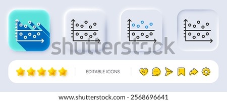 Dot plot graph line icon. Neumorphic, Flat shadow, 3d buttons. Presentation chart sign. Market analytics symbol. Line dot plot icon. Social media icons. Vector