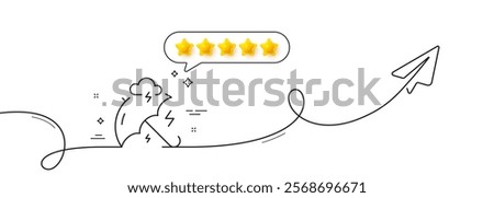 Stress protection line icon. Continuous line with share plane. Anxiety depression sign. Mental health symbol. Five star rate review in speech bubble. Stress protection single line ribbon. Vector