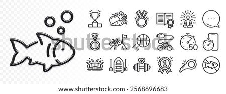 Yoga, Winner podium and Timer line icons for web app. Glare of light effect. Message icon. Pack of Honor, Vegetables, Diploma pictogram icons. Mountain bike, Stop fishing, Timer app signs. Vector