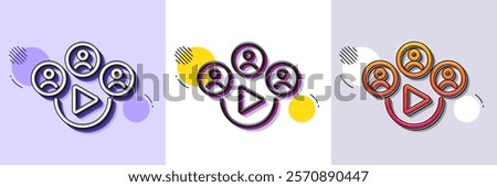 Video conference line icon. Halftone dotted pattern. Gradient icon with grain shadow. Online meeting sign. Video teamwork symbol. Line video conference icon. Various designs. Vector