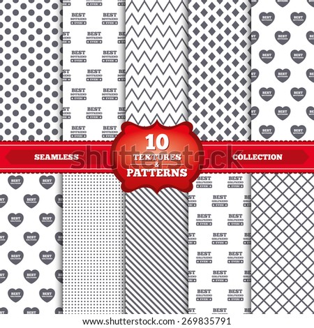 Repeatable patterns and textures. Best boyfriend and girlfriend icons. Heart love signs. Award symbol. Gray dots, circles, lines on white background. Vector
