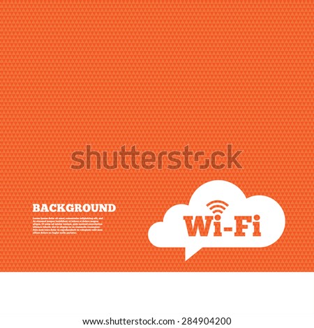 Background with seamless pattern. Free wifi sign. Wifi symbol. Wireless Network icon. Wifi zone. Triangles orange texture. Vector