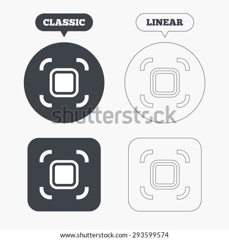 Autofocus zone sign icon. Photo camera settings. Classic and line web buttons. Circles and squares. Vector