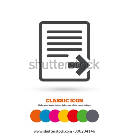 Export file icon. File document symbol. Classic flat icon. Colored circles. Vector