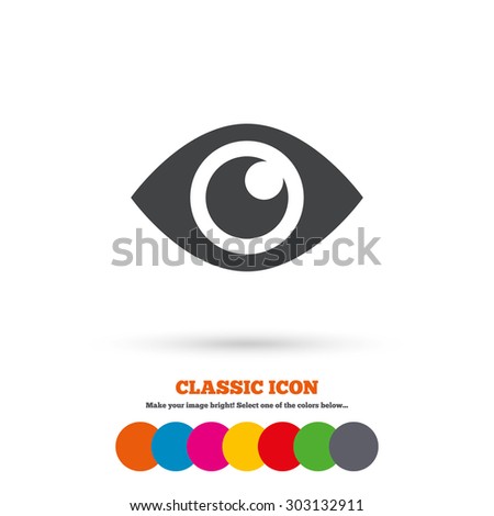 Eye sign icon. Publish content button. Visibility. Classic flat icon. Colored circles. Vector