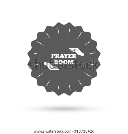 Vintage emblem medal. Prayer room sign icon. Religion priest faith symbol. Pray with hands. Classic flat icon. Vector