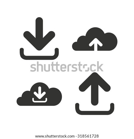 Download now icon. Upload from cloud symbols. Receive data from a remote storage signs. Flat icons on white. Vector
