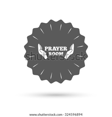 Vintage emblem medal. Prayer room sign icon. Religion priest faith symbol. Pray with hands. Classic flat icon. Vector