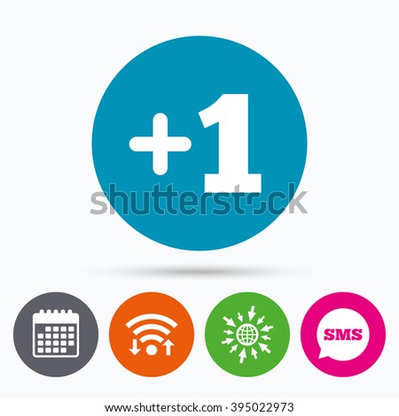 Wifi, Sms and calendar icons. Plus one sign. Add one symbol. One more. Go to web globe.