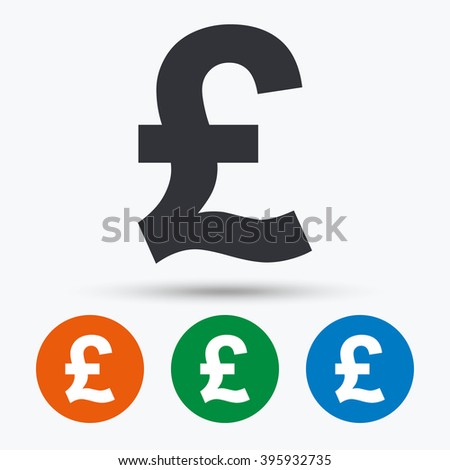 Pound icon. GBP currency symbol. Money label. Flat signs in circles. Round buttons for web. Vector