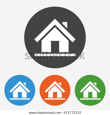Home icon. House building sign. Real estate symbol. Circle buttons with flat icon. Vector