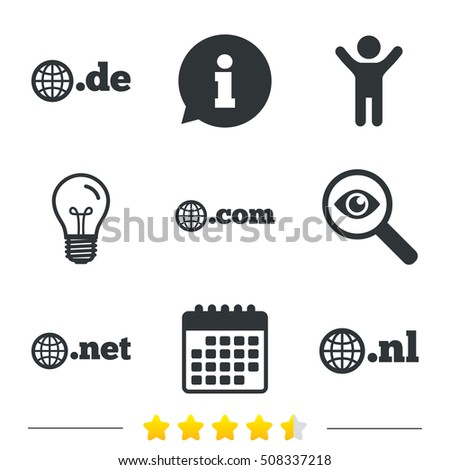 Top-level domains signs. De, Com, Net and Nl.