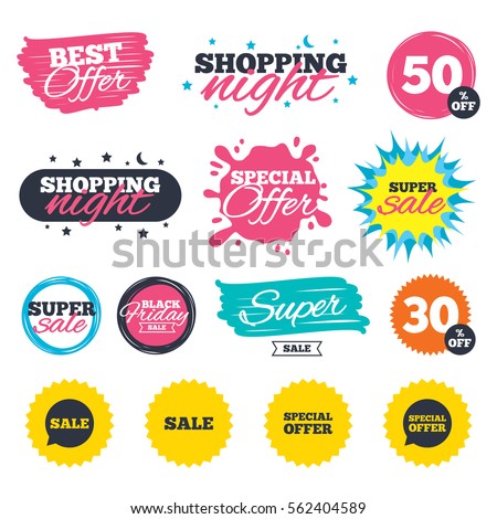 Sale shopping banners. Special offer splash. Sale icons. Special offer speech bubbles symbols. Shopping signs. Web badges and stickers. Best offer. Vector