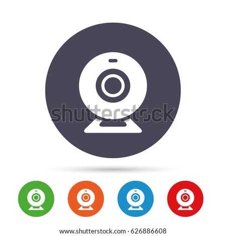 Webcam sign icon. Web video chat symbol. Camera chat. Round colourful buttons with flat icons. Vector