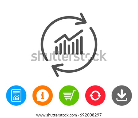 Chart line icon. Update Report graph or Sales growth sign. Analysis and Statistics data symbol. Report, Information and Refresh line signs. Shopping cart and Download icons. Editable stroke. Vector