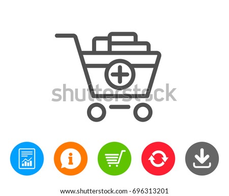 Add to Shopping cart line icon. Online buying sign. Supermarket basket symbol. Report, Information and Refresh line signs. Shopping cart and Download icons. Editable stroke. Vector