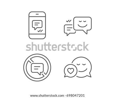 Message, Stop talking and Communication line icons. Group chat, Conversation and SMS signs. Messenger symbol. Quality design elements. Editable stroke. Vector