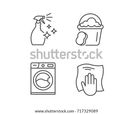Cleaning Spray Washing Machine And Housekeeping Service Line Icons Laundry Sponge Bucket
