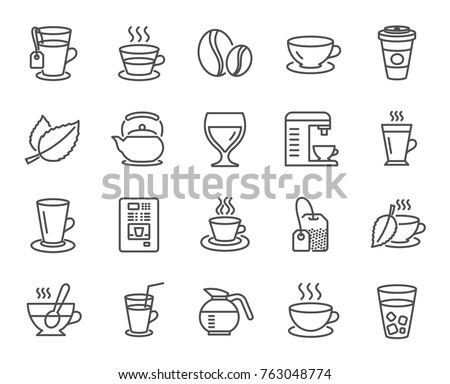 Coffee And Tea Line Icons Set Of Cappuccino Juice With Ice Latte Signs Coffee And Tea Line Icons Set Of Cappuccino Juice With Ice Latte Signs