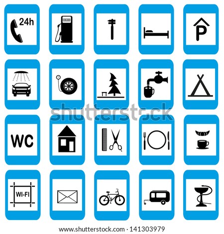 Vector roadside services signs icon set.