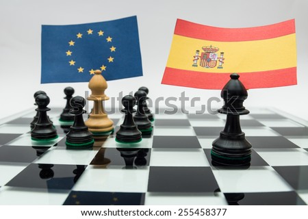 Chess pieces with the flags of Europe and Spain
