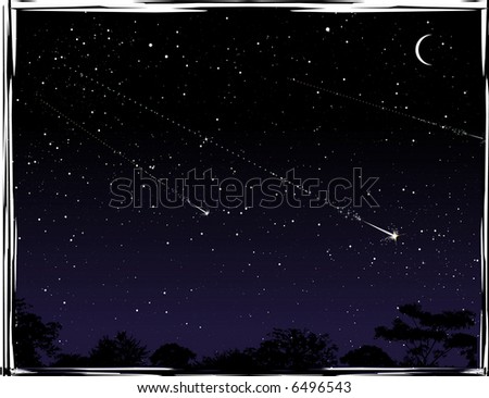 Three shooting stars at night.