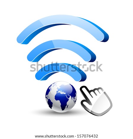 Blue wifi icon with cursor and globe