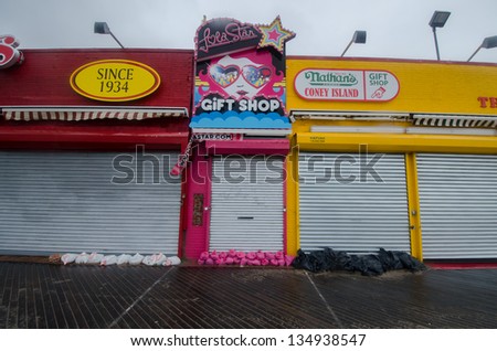 BROOKLYN, NY/USA - OCTOBER 30: Boardwalk businesses in the aftermath of hurricane Sandy on October 30, 2012 in the Coney Island section of Brooklyn.hurricane damage