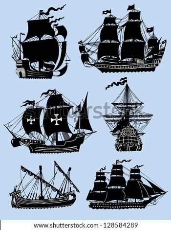 Wind ships isolated on the blue background