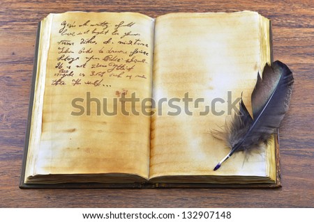 Old diary with feather (opened)