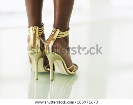 Low Section of Woman Wearing High-Heeled Shoes