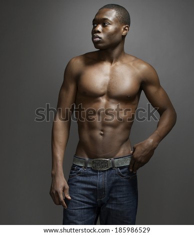 Similar – Image, Stock Photo Serious shirtless black man with makeup and flowers