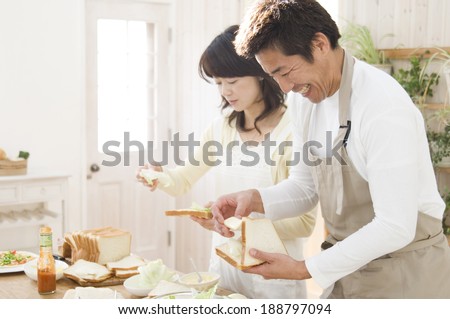Japanese husband and wife cooking