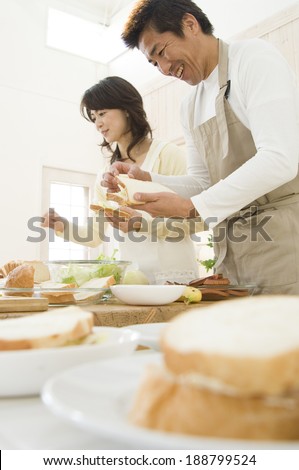 Japanese husband and wife cooking