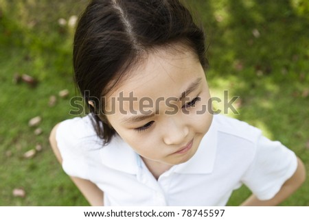 wide-angle-lens portrait of a little asian girl