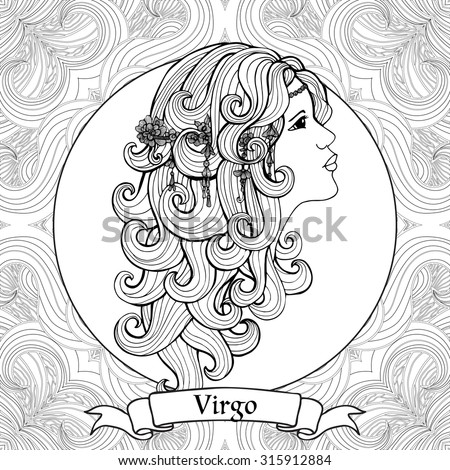 Coloring Page With Pattern And Zodiac Sign Virgo In Zentangle Style ...