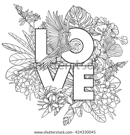 Adult coloring book. Coloring page  with word 