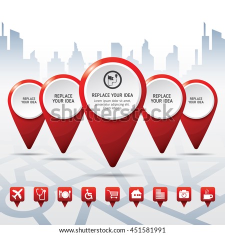 Check in location on the map diagram infographics. Location concept design. 