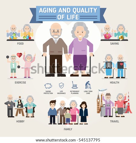 Aging and quality of life. Senior man and woman activities. Senior citizen. Info-graphic inspire to drive your business project. Vector illustration.  商業照片 © 
