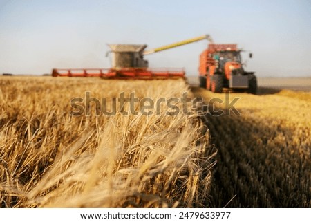 Similar – Image, Stock Photo Harvester combine working in the field