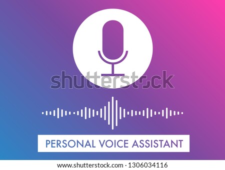 Voice Assistant flat vector illustration, voice search recognition concept for website banner and microphone personal siri assistant icons on the gradient background