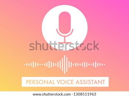 Personal Voice Assistant flat vector illustration, siri voice search recognition, website banner and icons on the gradient background