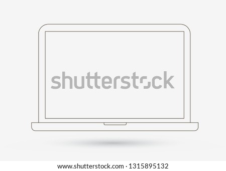 Thin outline linear Laptop icon in flat style isolated on white. Vector icon with space for your text message on screen display PC Computer.